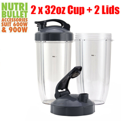 2 x NutriBullet Juicer Cup Mug Tall 32oz + 2 Lids Set 3632009
