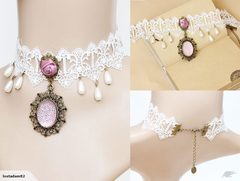 Vintage Gemstone Lace Crochet Necklace 1625120