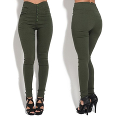 Army Green High Waist Button Stretch Fitted Skinny Pencil Pants Sz18-20 F0804GN8