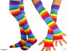 Stripe Gloves Stockings Set Womens Clothing 3004700