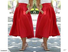 Rockabilly Red Vintage Midi Chiffon Skirt 2360164