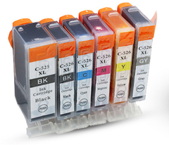 6 PACK PGI525 PGI 525 BK CLI526 BK C M Y GY Compatible Ink Cartridge for CANON*INKPGI525