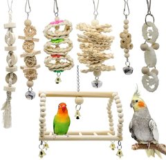 7pcs Wooden Bird Toy Parrot Cage Hammock Chewing Swing Toys I0609LC0