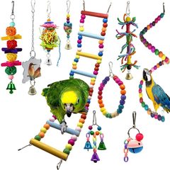 10pcs Wooden Bird Toy Parrot Cage Mirror Ladder Chewing Swing Toys I0612MZ0