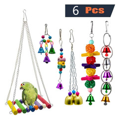 6pcs Wooden Bird Toy Parrot Cage Hammock Chewing Swing Toys I0607MZ0