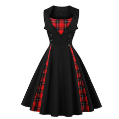 Black Rockabilly Vintage Red Plaid Boutique Tartan Party Dress Sz20-22 J1098BK8
