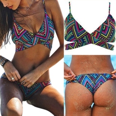 Sexy Boho Aztec Pattern Cross Bandeau Bikini Set Sz10-12 2284043