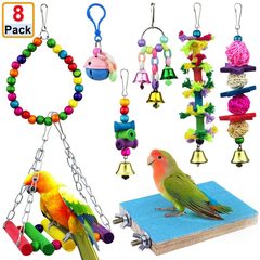 8pcs Wooden Bird Toy Parrot Cage Hammock Chewing Swing Toys I0611MZ0